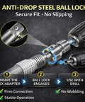 Heavy Duty 4 In 1 Water Pipe Threader Tool For Pvc And Copper Pipes showing anti-drop steel ball lock mechanism for secure fit.