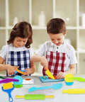 LCY WEDSHI 9-piece dough tool set for kids; colorful plastic cutters, rollers, knives and scissors as kids craft.