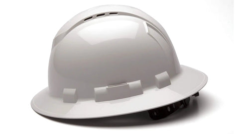 Ridgeline Full Brim Hard Hat With 4 Point Ratchet Fit Ultra Lightweight ABS Safety Helmet Ventilated White Construction Gear