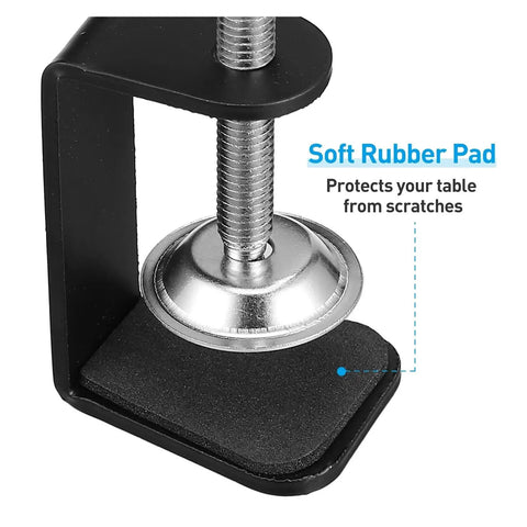 Close-up of 8 Piece Stainless Steel Desk C Clamps Set with soft rubber pad and adjustable screw clamp.
