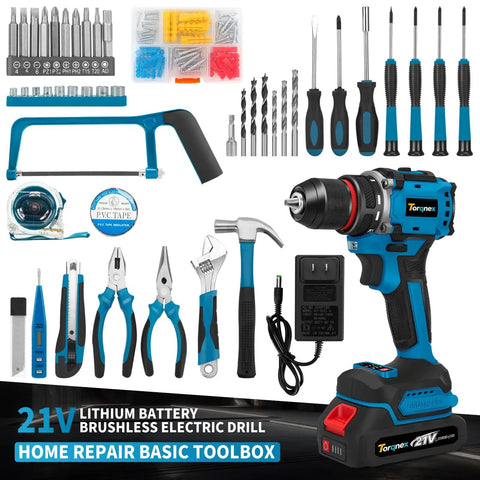 21V Brushless Cordless Drill Set With Fast Charging 2Ah Batteries Heavy Duty Power Drill And Screwdriver Kit For Home Reno Garden And DIY Projects 119 Piece