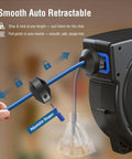 Long Reach 50 Ft Retractable Extension Cord Reel With 14AWG SJTOW Cable Heavy Duty Power Cord Lighted Triple Tap 13A Circuit Breaker