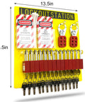 Lockout Tagout Station Kit With 14 Numbered Locks And Keys, 30 Tags, 30 Nylon Cable Ties, Heavy Duty Acrylic Board, Yellow Station
