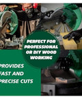 Portable Table Saw With Compound Miter Saw Base Cuts Like Butter Through Wood And Features A Heavy Duty Motor for fast, precise cuts in wood projects.