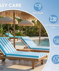 Waterproof Outdoor Lounge Chaise Cushions Two Pack 72 By 21 By 3 Inches With Fade Resistant Removable Covers For Poolside Patio Lawn Deck Blue White Pair