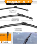 Straight Up Premium Windshield And Rear Wiper Blades For Ford Explorer 2011 To 2026, showing 26, 22, 11 inch sizes for complete replacement.