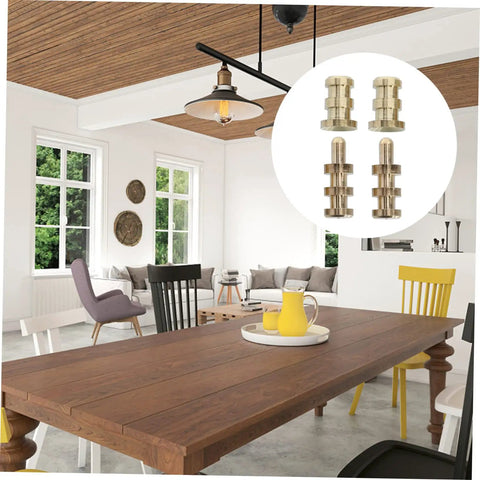 Table Dowel Pin Alignment Kit With 20 Pieces Connectors For Long Lasting Furniture Projects DIY Friendly Pro Grade Metal Dowel Pins For Precise Alignment Easy Fit Durable Table Fasteners For Sturdy Joints And Quick Setup in brass, shown in dining room table use