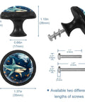 4 Piece Cabinet Knobs And Drawer Pulls Set with shark design, round shape, dimensions, and screws, kids friendly, easy install.