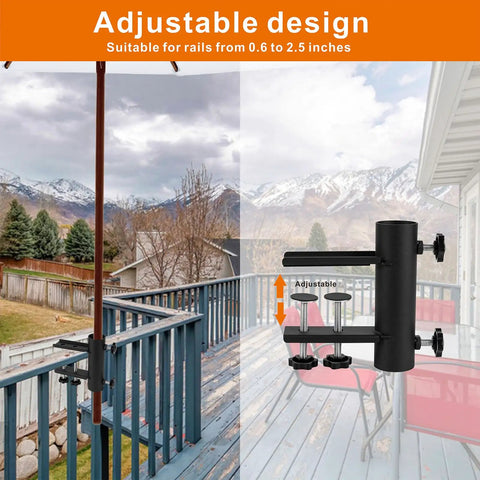 Heavy Duty Patio Umbrella Clamp Mount For Deck Railings And Outdoor Furniture Adjustable 0.6 To 1.5 Inch Pole on deck rail