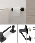 Matte Black Toilet Paper Holder Towel Ring Bathroom Accessories Hardware Set With Double Post Pivoting Roll Holder Wall Mounted