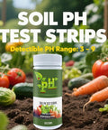 Ultimate Soil pH Tester Strips Kit 3 To 9 Range With 100 Strips For Garden Lawn Grass Flowers Vegetables Indoor Outdoor Plants bottle among vegetables