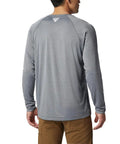 Back view of Men's Long Sleeve Outdoor Shirt With Omni Shade UV Protection And Omni Wick Moisture Management For Fishing, Charcoal Heather