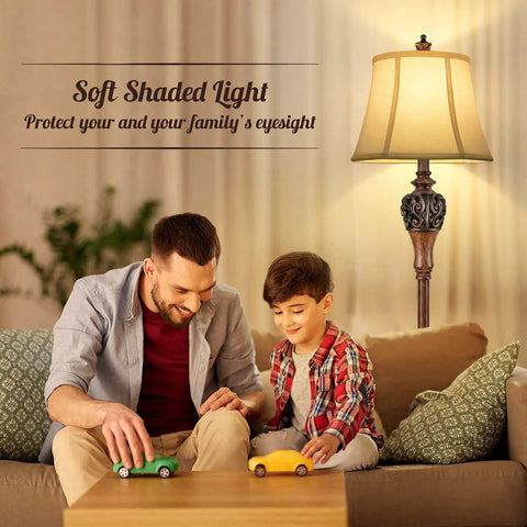 Vintage Floor Lamp With Rotary On Off Switch For Easy One Hand Use in living room with family playing, warm glow decor.