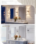 HWH Wall Sconces Set of 2, Indoor Up Down Wall Light, 5HZG97B-2W-2PK BN displayed above a double sink, illuminated and unlit views.