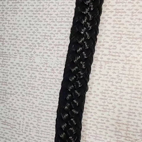 Close-up of black braided rope from Four Piece Boat Mooring Lines Set Made From Marine Grade PP With Fray Resistant Eye Loop Ties Heavy Duty