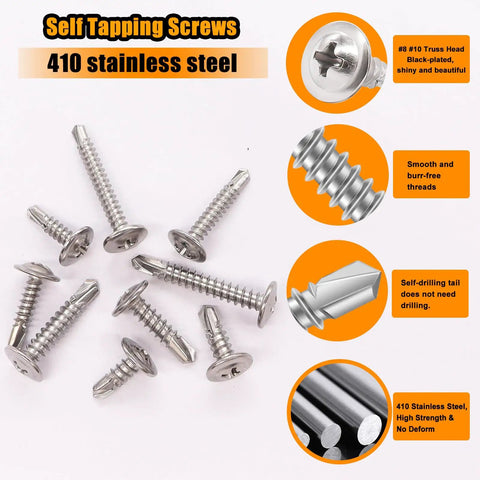 Self Tapping Screws Kit For Metal 1095 Piece Assortment In 410 Stainless Oxide Finish With Truss Head And Phillips Pan Head No Pre Drill
