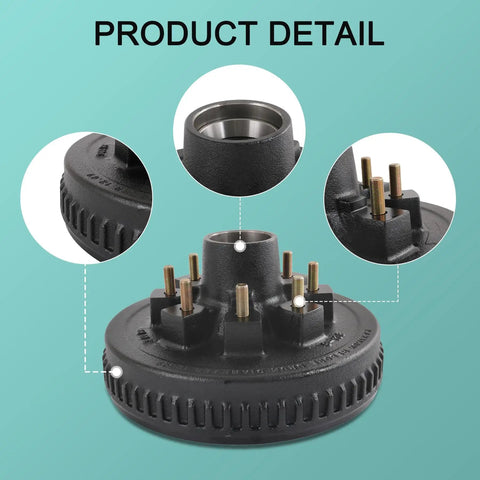 Detailed view of Beefed-Up 12 Inch By 2 Inch Trailer Brake Drum Kit For 8 On 6.5 Inch Hubs 7000 Lb Axles Heavy Duty Drum Assembly