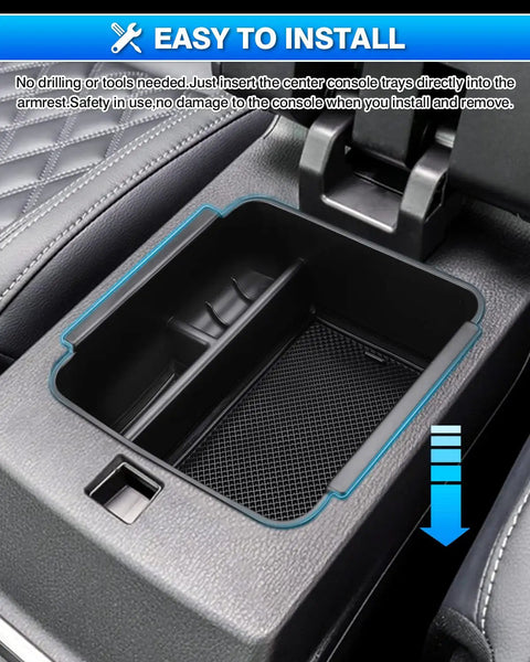 Outlander Center Console Organizer Tray for 2022 2023 2024 Mitsubishi with non-slip silicone liners installed in armrest area