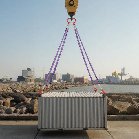 Four Leg Lifting Slings With Hooks 6600 Lb Capacity Heavy Duty Polyester Bridle Sling hoisting shipping container