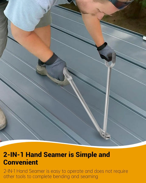 Person using Two In One Standing Seam Roofing Hand Seamer Tool For Metal Roof Panels Bending And Seaming Pro Grade Heavy Duty