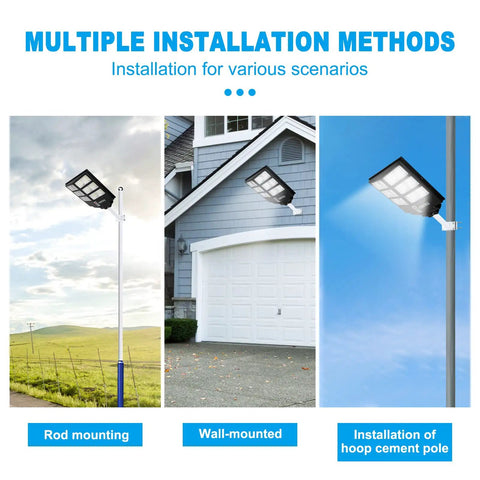 600W Solar Street Light Outdoor Waterproof Security Light With Motion Sensor Dusk To Dawn 6500K Cool White LED installation
