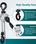 Compact Manual Chain Hoist One Quarter Ton 550 Lb Capacity With 5 Ft Lift Come Along For Small Machines Engines And Equipment, Handy Portable Hand Lifter For Tight Spaces And Field Work; safety hook