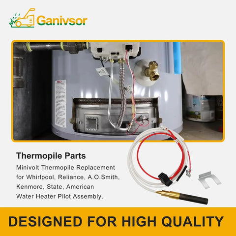 Installed Ganivsor Minivolt thermopile replacement kit for residential water heater; red and white wires.