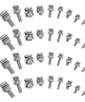 Solid 108 Piece Stainless Steel Screw Kit With Matching Nuts And Washers, showing various sizes of screws, nuts, and washers.