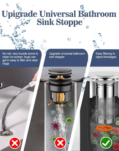 Universal Bathroom Sink Drain Strainer And Pop Up Stopper Featuring A Removable Hair Catcher Plus Stainless Steel Filter Basket To Cut Down The Clog Headache And Keep Drains Running Slick On Most Standard Us Fixtures Smoothly