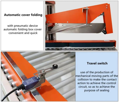 Automatic cover folding mechanism with pneumatic device on Heavy Duty Fully Automatic Carton Erector Electric Carton Folding And Sealing Machine.
