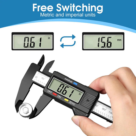 Beefy Digital Caliper Measuring Tool 0 To 6 Inch Electronic Caliper With Large LCD Screen showing conversion