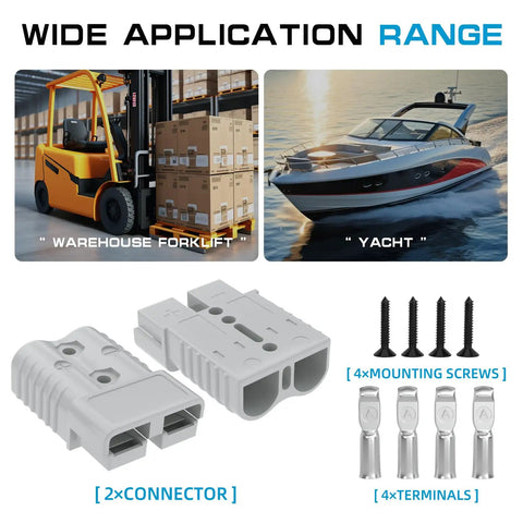175 Amp 1 0 AWG Battery Quick Disconnect Connector Kit gray 2-pack with 4 terminals and mounting screws for forklift and yacht use