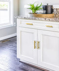 White kitchen cabinets with 30 Pack Brushed Brass Cabinet Handles 3 Inch Modern Square Drawer Pulls For Cabinets And Drawers.