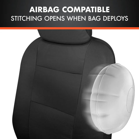 Faux Leather Car Seat Covers Full Set For SUVs And Trucks Front And Rear Split Bench Black Airbag Compatible shown deployed