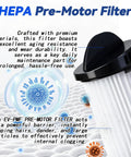 HEPA Pre Motor Filter with a black top, designed for vacuum use, part of 6 Pack HEPA Pre Motor Filter Replacement With Extra Hand Brushes Fits Eye Vac And Neo Vac Touchless Stationary Vacs Hard Working Setup Delivers A Clean Sweep Without Breaking The Bank.