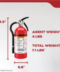 Home Fire Extinguisher For Residential And Living Areas 2A10BC With All Metal Construction And Metal Valve, 14.3x6.8 inches