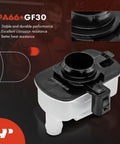Fuel Vapor Leak Detection Pump For Jeep Grand Cherokee WK2 2011-2019 Liberty KK 2008-2012 Dodge Durango Nitro Ram 1500 Fiat 500 And 500L Chrysler And Ram Vehicles Replace 4861959AA shown in black and white with PA66+GF30 material and features highlighted.