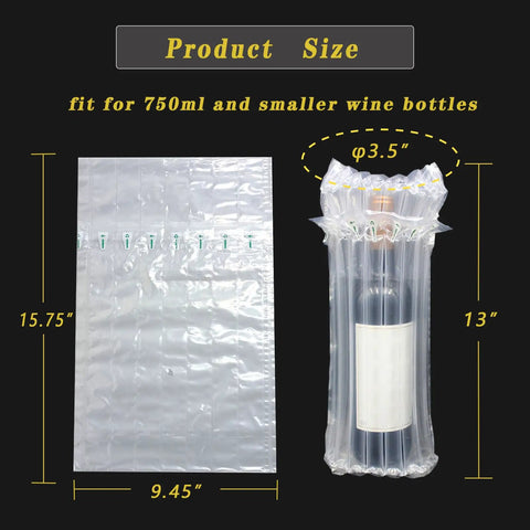 Wine Bottle Travel Protector Bags Set With Pump 10 Inflatable Air Column Cushions size guide