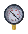 HFS dry utility vacuum pressure gauge, black steel case with 1/4" NPT lower mount, PSI and Bar dual scale
