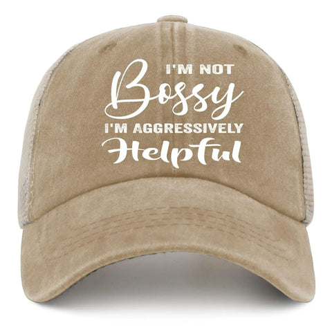 Im Not Bossy Im Aggressively Helpful Lightweight Trucker Cap For Men Plain Minimalist Baseball Hat Pigment Khaki front view
