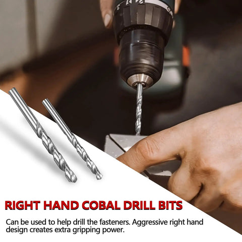 Close-up of a drill with 26 Piece Bolt Extractor Kit With Screw And Drill Bit Set Multi-Spline And Spiral Extractors