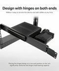 No Sweat One U Rack Mount Bracket For Micro Desktop Computers Featuring Smooth Rail Sliding and Tough Metal Armor, showing hinged design.