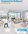 Bright living room with 550 lumen LED flood light, showcasing 10 Pack BR20 LED Bulbs Dimmable Recessed Lighting Flood Lights For Can Lights Indoor Outdoor 550 Lumens 7W 50W Equivalent 3000K Warm White E26 Base Waterproof UL Listed.