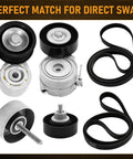 Premium Drive Belt Tensioner Idler Pulley Kit That Slaps Right Into Audi A7 A6 S4 Q5 Q7 And Porsche Cayenne Panamera For Serious Street Performance And Smooth Daily Drives; complete pulleys and serpentine belt shown