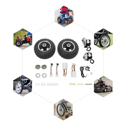 10 Inch 24V 250W Electric Scooter Conversion Kit with inflatable pneumatic tire and brushless wheel hub assembly components display