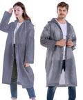 Heavy Duty Reusable Rain Ponchos For Adults 2 Pack With Hooded Design Impermeable Rain Coat For Men And Women Drawstring Hood And Elastic Cuffs Weatherproof Outdoor Gear In Grey Storm Ready Emergency Gear, shown on male and female models.