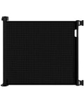 Retractable Baby Gate for Stairs and Doorways, 33 Inch High Expands to 55 Inch Wide, black mesh safety gate front view