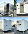 Shop Grade Modular Walk In Cooler And Freezer Combo For Restaurant Food Storage Quick Snap Together Insulated Cold Room Kit, exterior view with double doors.