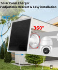 6W Solar Panel Charger with 360 Degree Adjustable Security Mount installed outdoors near a modern house