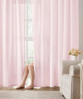 Privacy Semi Sheer Curtains Light Pink 84 Inch Long 2 Panel Set installed in living room filtering soft light with no see through.